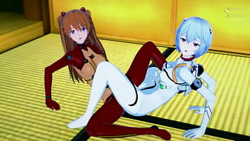 Preview 1 of Brazzal Movies - Asuka and Rei synchronize their tight and juicy pussies - Evangelion
