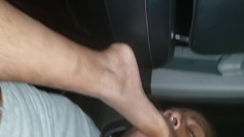 Preview 2 of Squirt Big Boob - Foot slave eating 9.5