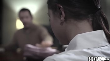Preview 2 of Newspapers Aprater - Horny petite brunette teen sucks a perverted guys cock