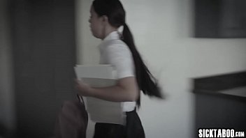 Preview 1 of Newspapers Aprater - Horny petite brunette teen sucks a perverted guys cock