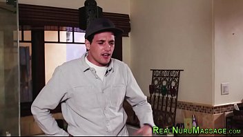 Preview 1 of Brazzers Hamdcuffed - Beautiful nuru masseuse jizz faced