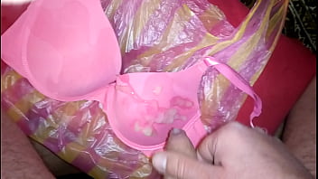 Preview 4 of Aj Applegate Twerk - two cum satin pink bra