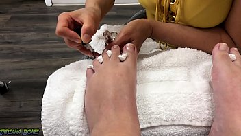 Preview 2 of Leeli Lakx - Chubby Slut gets a pedicure and gives a footjob