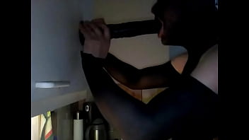 Preview 2 of She Helps Her Husband Self Fuck - Me sucking hard and deep in my black 13 Inch Dildo slutboi4Mistress