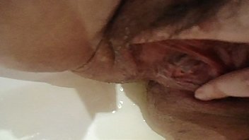 Preview 4 of In Net Cloth - Golden shower in public toilets,  bbw with hairy pussy pee into the toilet and on fat thighs. Fetish compilation.
