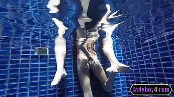 Preview 3 of Pashto Vido - Big tits ladyboy teen blowjob in a pool before anal sex