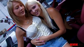 Preview 1 of Johanis Sanj - Two blonde sluts fucked hard in the ass in a garage