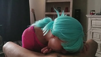 Preview 1 of Mom Dp By Two Big White Cocks - Girlfriend giving blowjob on knees homemade