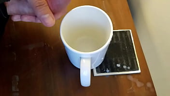 Preview 4 of New Sex Usa - DickTracySr cum in coffee cup. Cream for coffee?