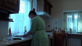 Preview 1 of Teen Beeg Jordi - Chubby with fat ass fucks anal with cucumber,  organic masturbation in the kitchen.
