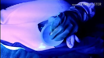 Preview 3 of Alas Black Stocking - Cosplay Solo with large Dildo blacklight 090319