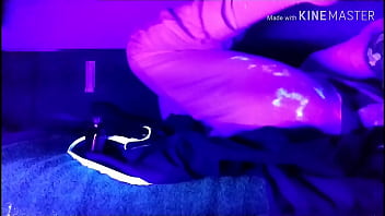 Preview 4 of Alas Black Stocking - Cosplay Solo with large Dildo blacklight 090319