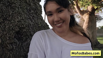 Preview 4 of Melissa Sucre - Sexy and hot asian teen reveal her natural big boobs to her friend outdoors (Tomie Tang,  Charles Dera)