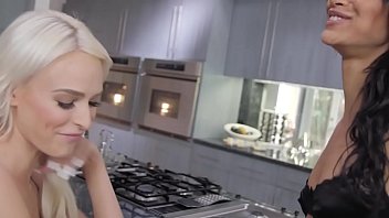 Preview 1 of Sport Sex Lesbian - Skinny and Petite Babe Emma Gets Hot With Latina Gia And They Have Naughty Lesbian Action In The Kitchen