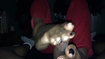 Preview 2 of Masturbating On Front Of Maid - Ebony footjob
