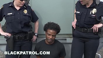 Preview 1 of Eat Cum From Mommys Asshole - BLACK PATROL - Officers Maggie Green and Joslyn Bust A Black Peeping Tom