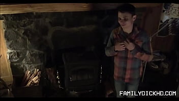Preview 1 of Sunny Leony Fuked Video - Young Twink Stepson And Stepdad Fuck In Cabin Next To Fireplace - Austin Lock,  Alex Killian