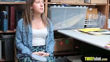 Preview 2 of Femboy In Chastity Riding Dildo - Teen shoplifter got busted and fucks for her freedom