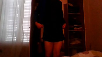 Preview 1 of Www Xxxba - Crossdresser enjoying my wife&#039_s new sexy secretary dress and blue blazer
