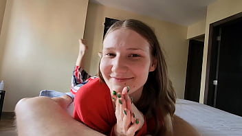 Preview 1 of Singapore Girls Anna Chan - Sexy blonde sucks a big cock in front of a mirror in a hotel,  her cute face is covered in hot cum.