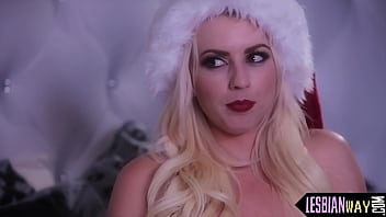 Preview 2 of Elsa Janu Sex - Sexy blonde lesbian santa babe gives it away
