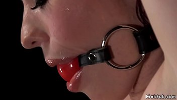 Preview 1 of Hot B4g Tits - Redhead newcomer vibed in standing bondage