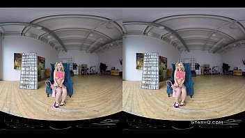 Preview 2 of Poops Eatch - Lovely blonde amateur with natural tits stripping in VR
