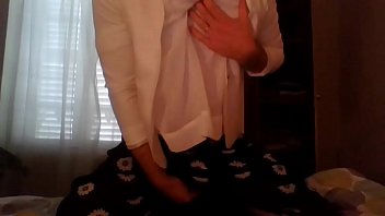 Preview 3 of Reena Sky Johnny Sins - Naughty secretary crossdresser back from office in a white blazer and long flower skirt