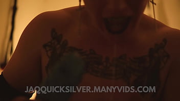 Preview 4 of Sad Sexwife - Gothic ftm vampire slimed by alien cock - Jaq Quicksilver - Androgynous monster fucks itself with alien dildo that generates loads of slimy cum - big clit,  ftm,  non-binary,  wet and messy,  fangs,  muscles