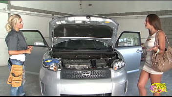 Preview 1 of Aleta Oven - Blonde is a hot car mechanic who has a unique billing for a challenging brunette
