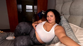 Preview 2 of M P 4xxx - Brown BBW chewing bubblegum,  blowing bubbles,  and playing with her pussy