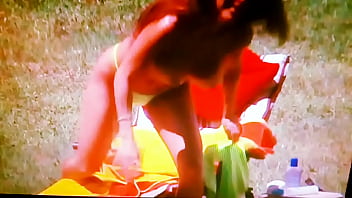 Preview 4 of Sunny Leone Yoga Sex Bp - Topless sunbathing neighbor widowed milf