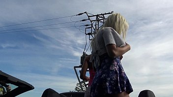 Preview 3 of Give Money And Show Tits - Outdoors,  Public Fitness in Shortest Skirts on a windy day,  outside,  with many upskirts and asses exhibitions