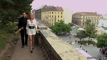 Preview 1 of Regina Ice Feet Lesbians - Blonde sucking outdoor and in public bar