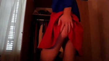 Preview 2 of Huang Rong Porn - Cute secretary crossdresser masturbating in a red dress and blue blazer