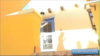 Preview 1 of Brazzzers In - Horny blonde teen amateur Alana fuck her bald juicy pink pussy with purple dildo toy on the stairs
