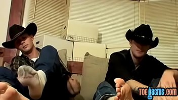 Preview 1 of Torture Afterhandjob - Cowboy gay Lee Barstow and Ty cumshot and foot fetish