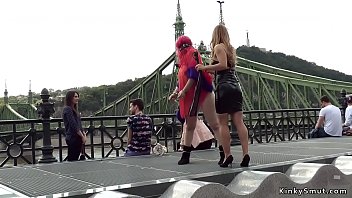 Preview 1 of Mom Pantids - Redhead double penetration in public bar