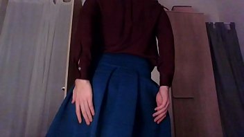Preview 2 of Erected Gym - Sexy crossdresser secretary in a hot silk shirt teasing and touching