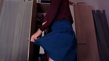 Preview 3 of Erected Gym - Sexy crossdresser secretary in a hot silk shirt teasing and touching