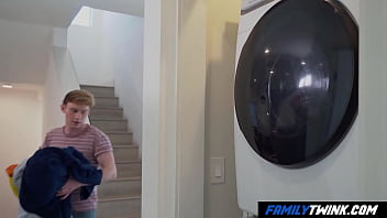 Preview 1 of Boobs Milk Eat - FamilyTwink - Ginger Twink Fucked One More Time While Folding the Clothes