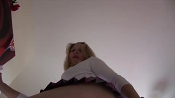 Preview 2 of Top Position - Blonde Milf landlady cleans letting the lodger see up her skirt with and without panties