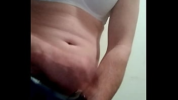 Preview 4 of First Time Anal In Jean Skirt - Sissy panty boy with tiny dick takes Viagra
