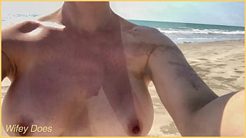 Preview 3 of Bdsm Kinkcom - Wife walks around public beach fully nude