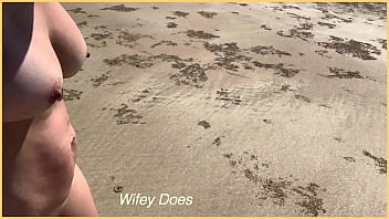 Preview 1 of Bdsm Kinkcom - Wife walks around public beach fully nude
