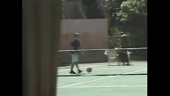 Preview 1 of Kim Colombia - Two naughty sluts love to be double penetrated by ebony and white dicks during break between tennis sets