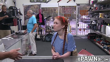 Preview 2 of Flash Cum On The Beach - Little redhead temptress earns money by fucking in pawnshop