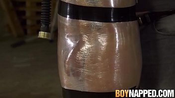 Preview 3 of Allie Lex - UK twink Casper Ellis strapped for BDSM handjob cumshot
