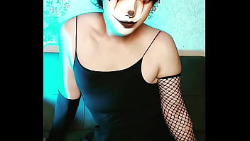 Preview 2 of Www Xxx Vdo 2019 - A Boy In A Girl Goth Outfit Extra Mini Dress Big White Ass Big Butt Sissy Booty Shemale Cute Trans Sli