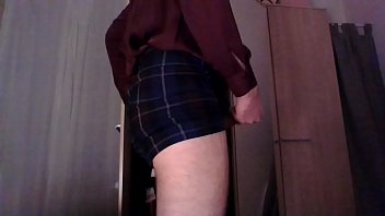 Preview 3 of Hd Xxx Budi - Cross dresser back from office in a sexy tartan secretary skirt and cute silky shirt teasing and masturbating